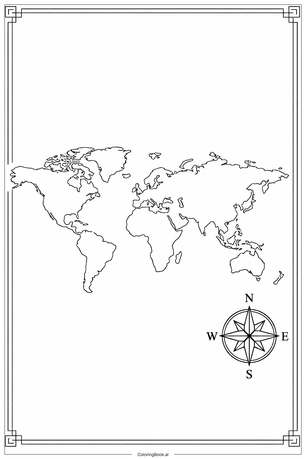 간단한 테두리가 있는 세계 지도