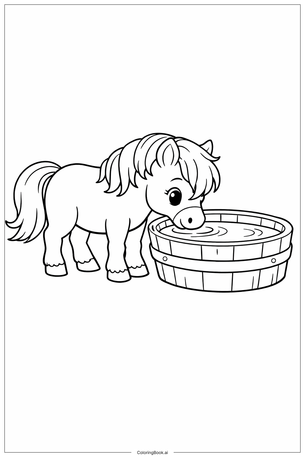  馬年小馬在喝水槽旁著色頁 