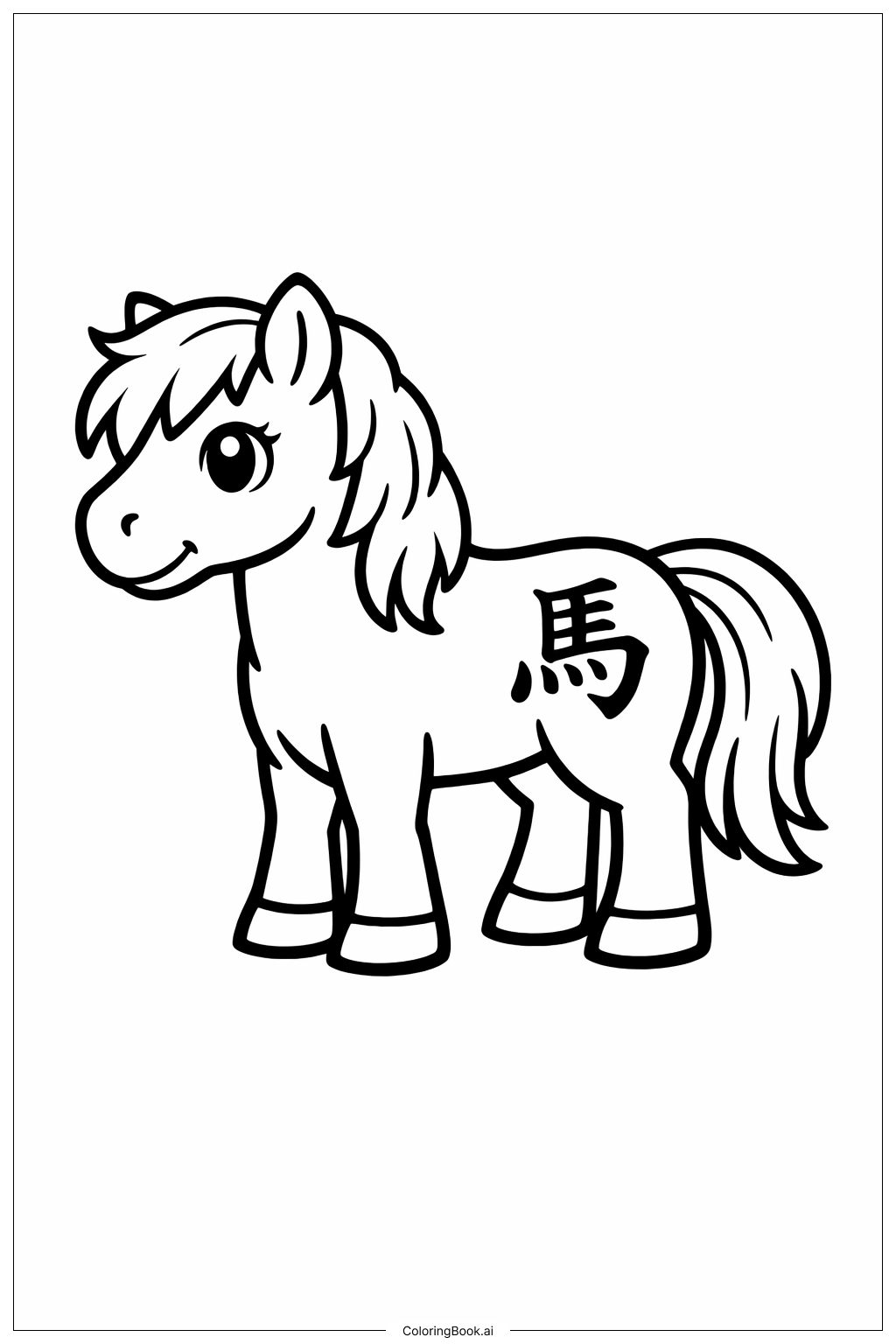  馬年小馬靜止站立著色頁 