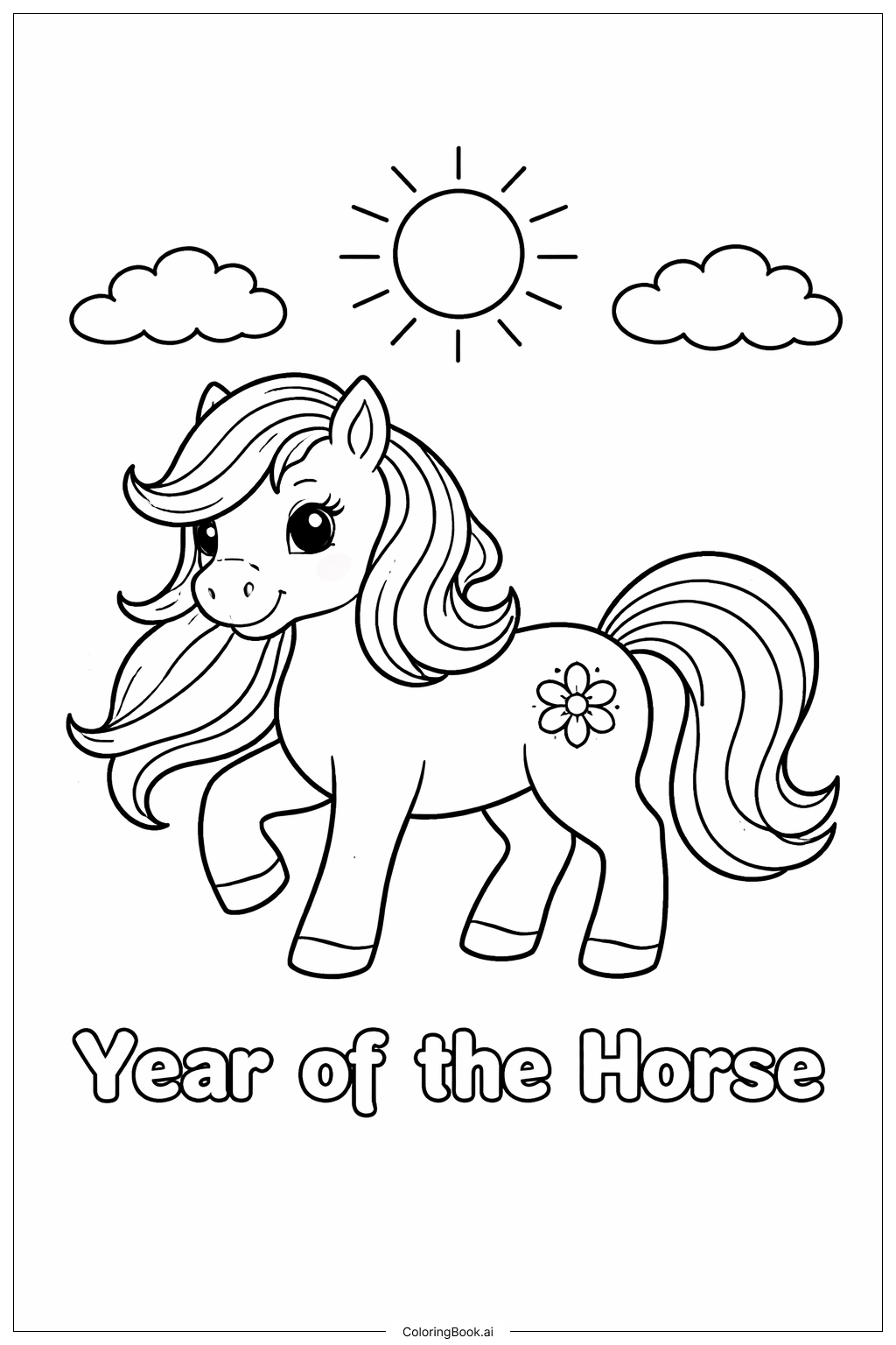  太陽下的馬年小馬著色頁 