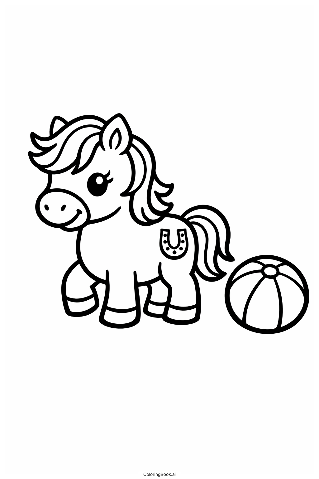  馬年小馬與沙灘球著色頁 