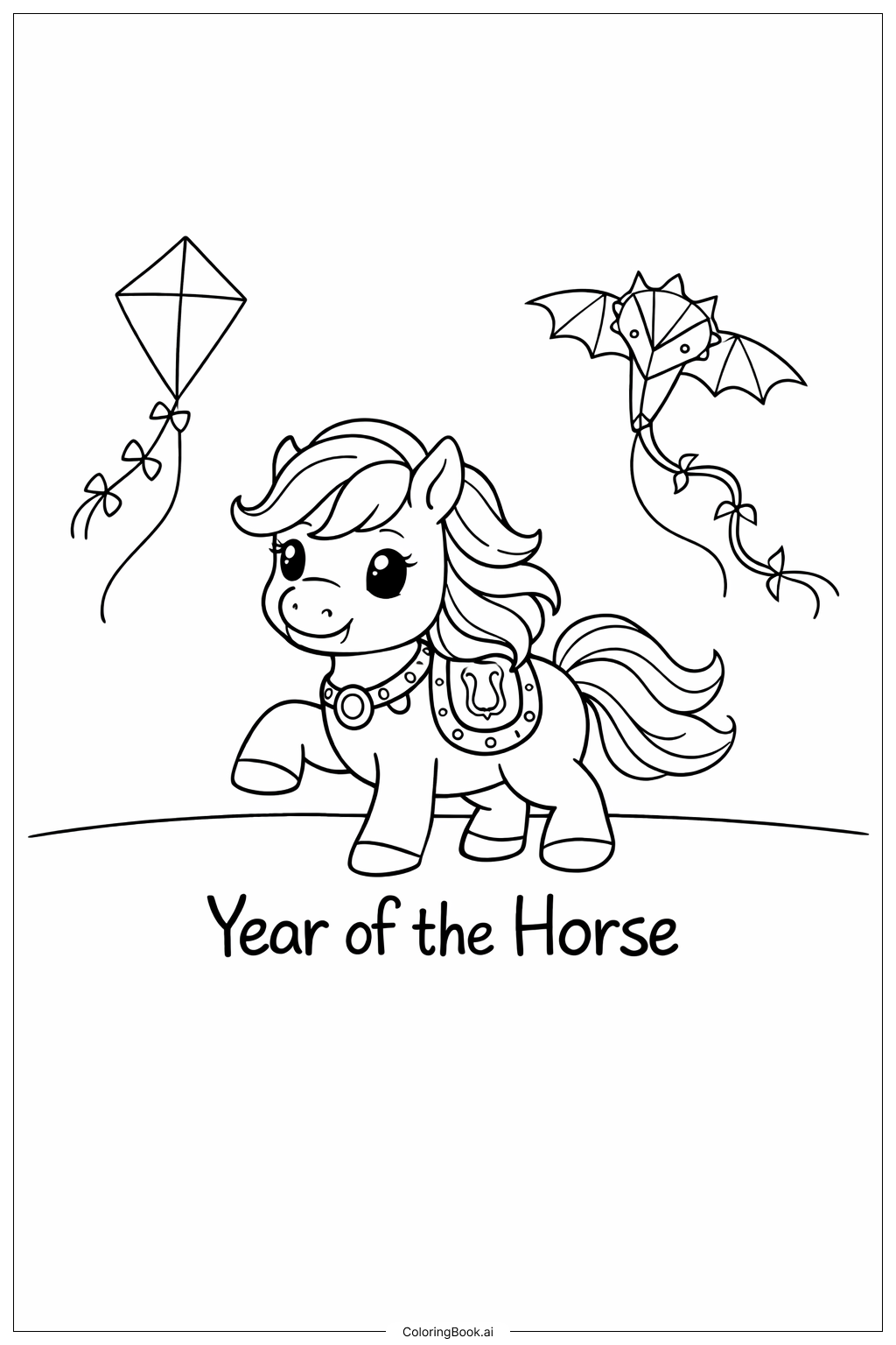  馬年風箏小馬著色頁 