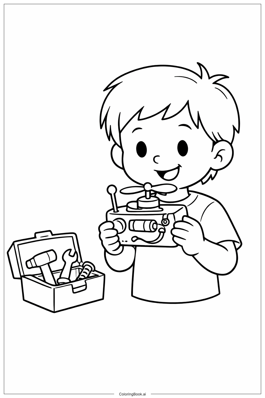  Page de coloriage Jeune inventeur avec un gadget simple Mois de l'histoire des Noirs 