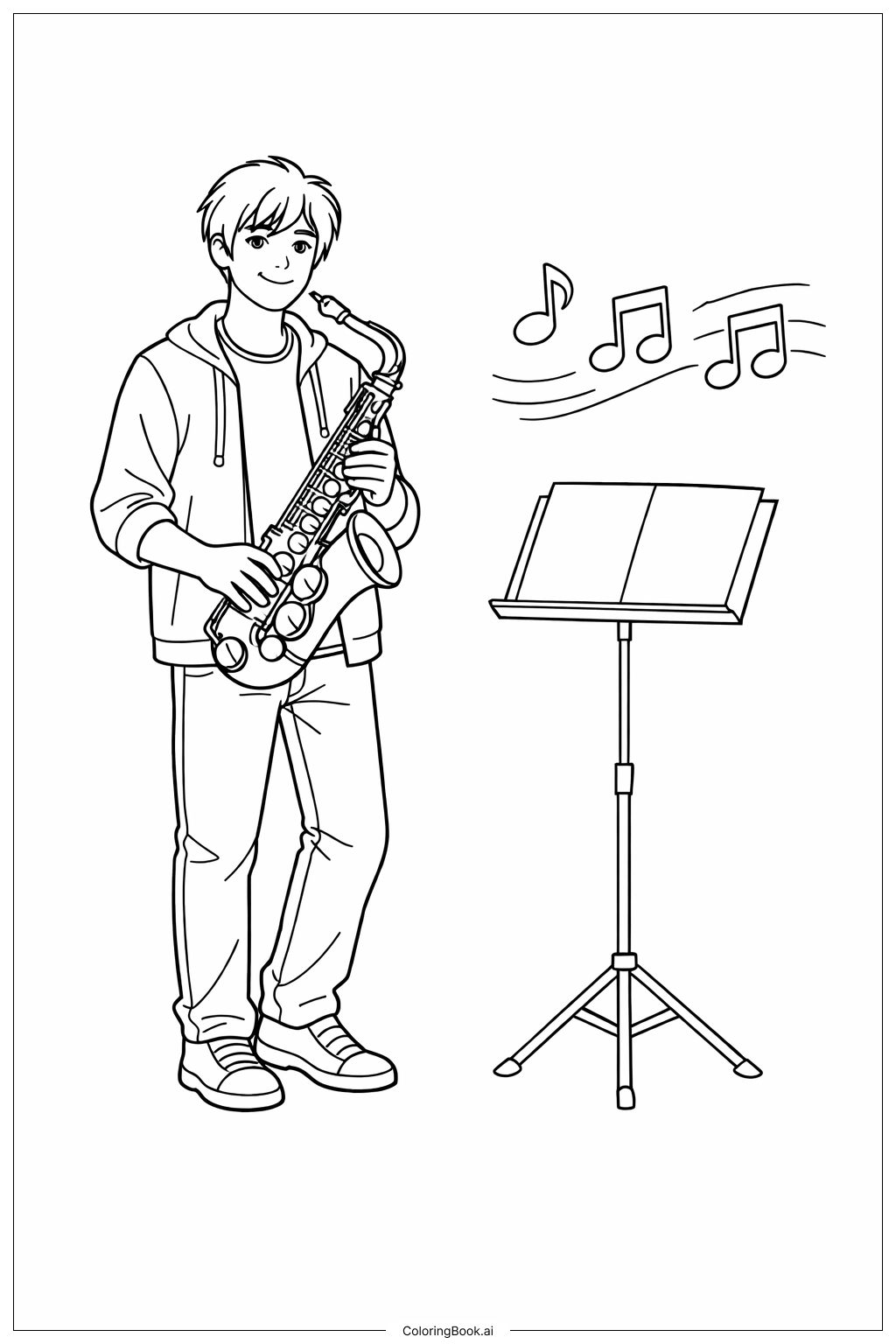  Page de coloriage Jeune musicien avec saxophone Mois de l'histoire des Noirs 
