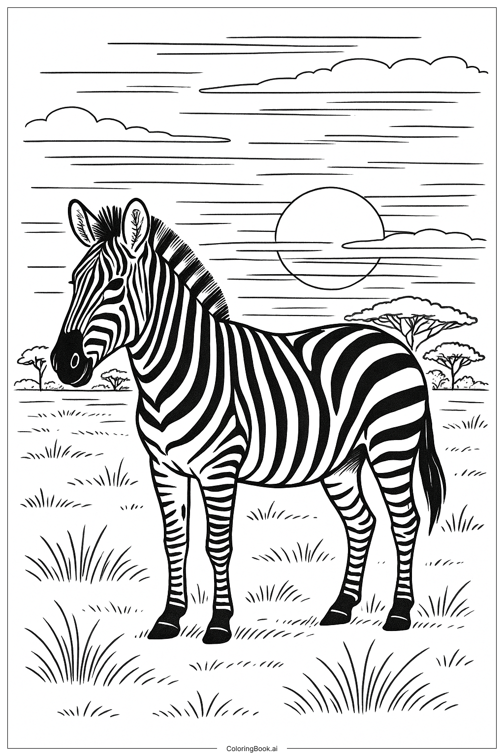 얼룩말과 사바나 석양