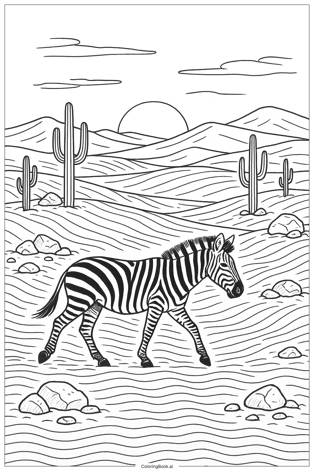  얼룩말 건너기 사막 모래언덕 색칠공부 페이지 