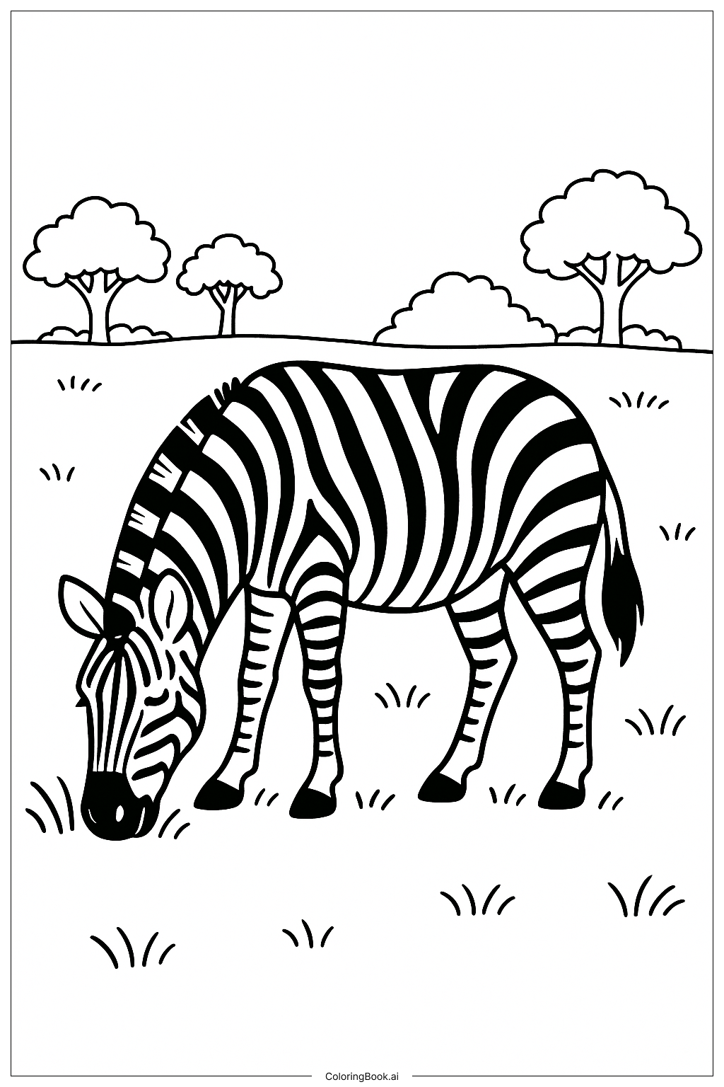  조용히 풀을 뜯는 얼룩말 색칠공부 페이지 