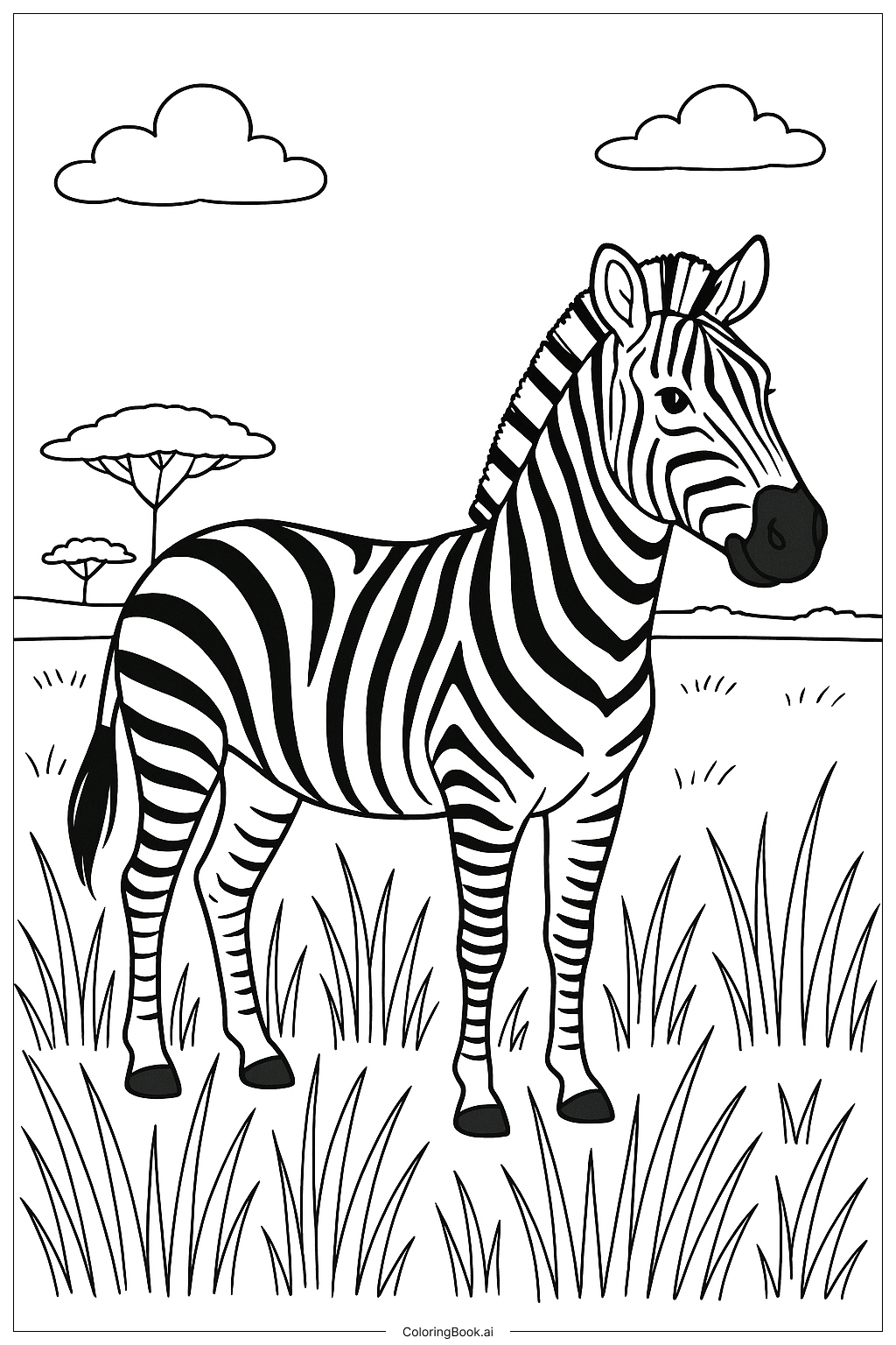  키 큰 풀 속 얼룩말 색칠공부 페이지 