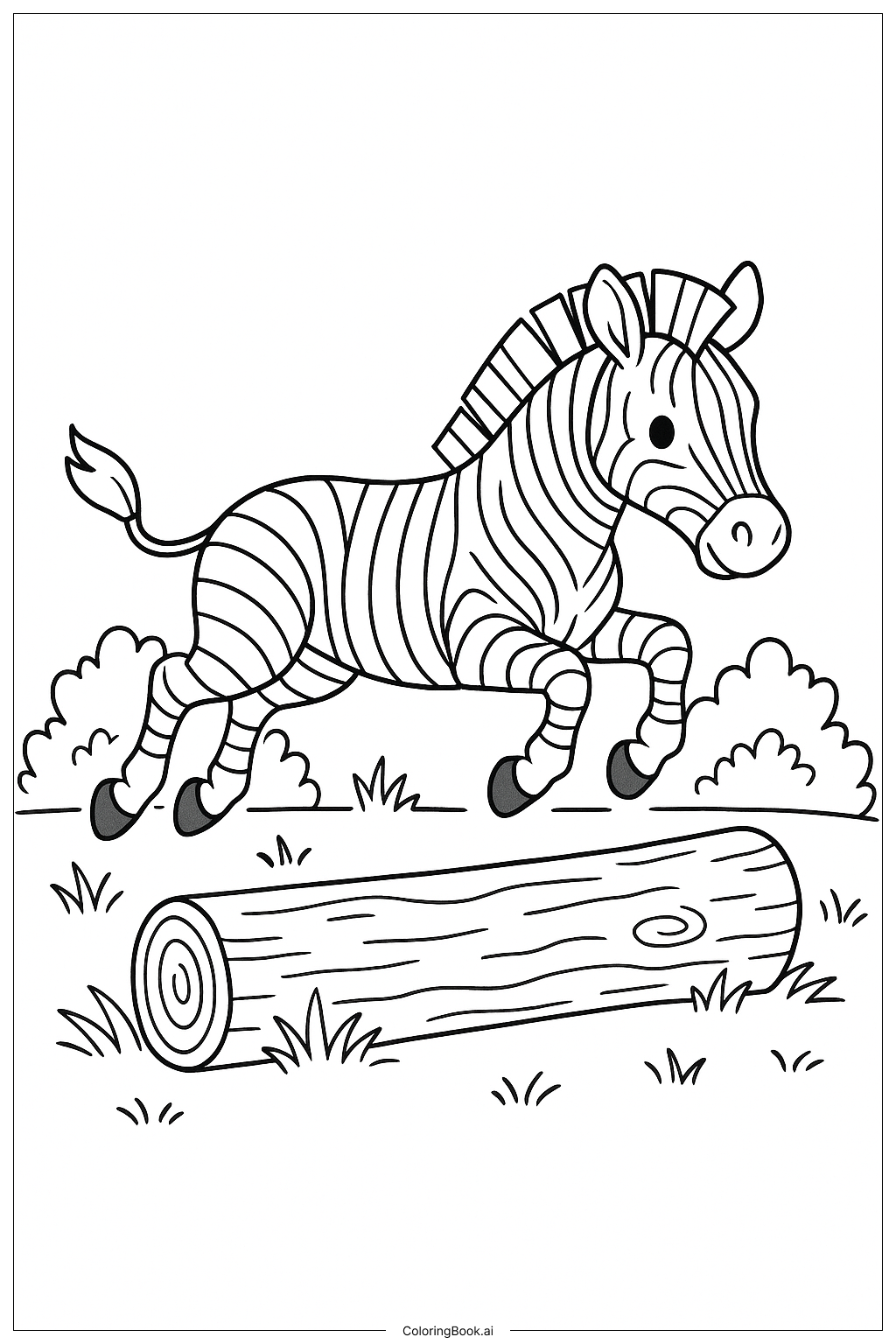  나무 둥치를 뛰어넘는 얼룩말 색칠공부 페이지 