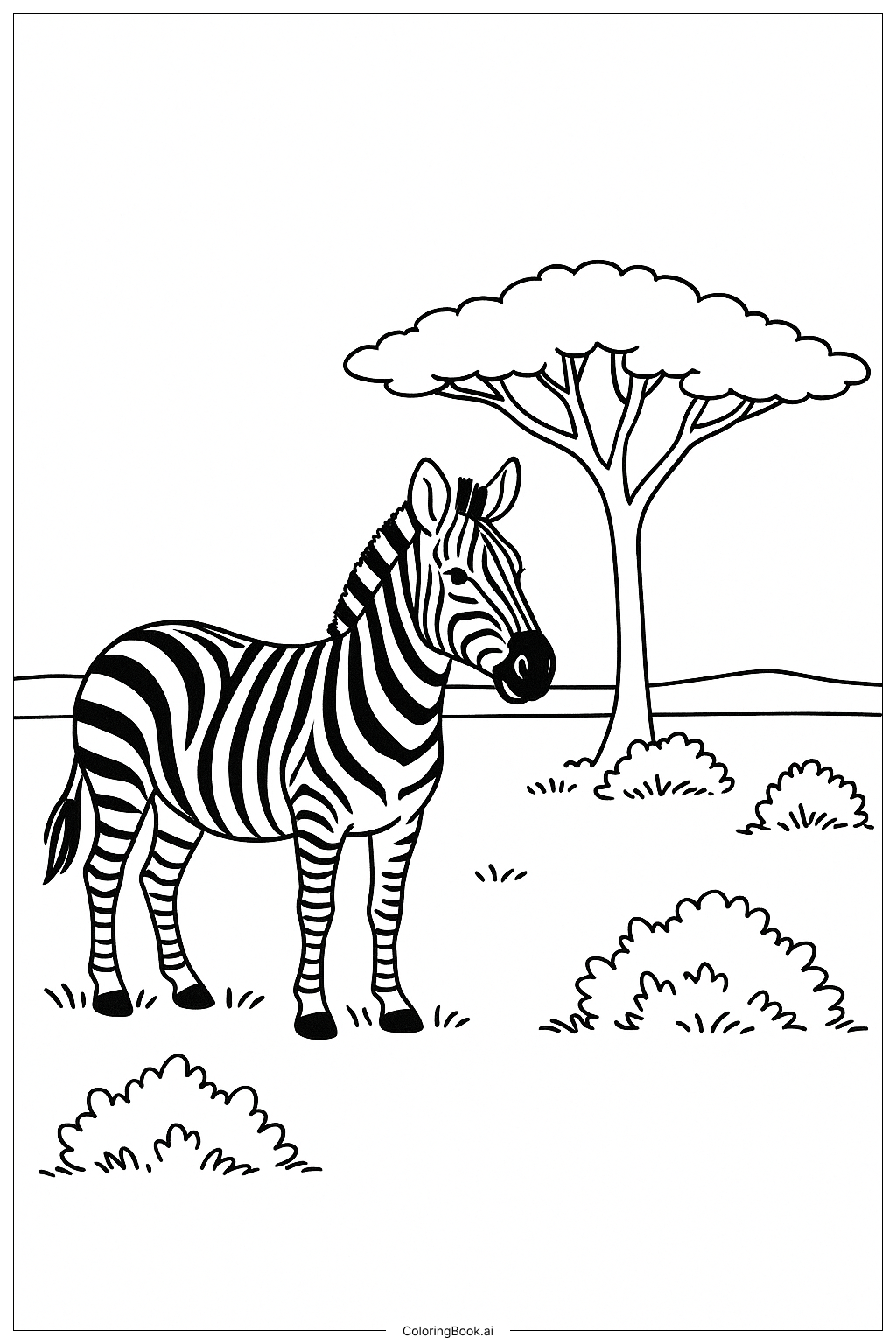  아카시아 나무 근처 얼룩말 색칠공부 페이지 