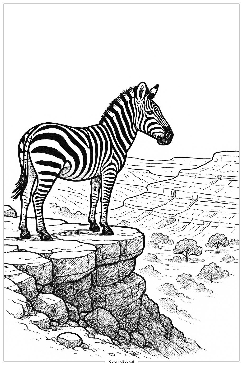  바위 절벽 위의 얼룩말 색칠공부 페이지 