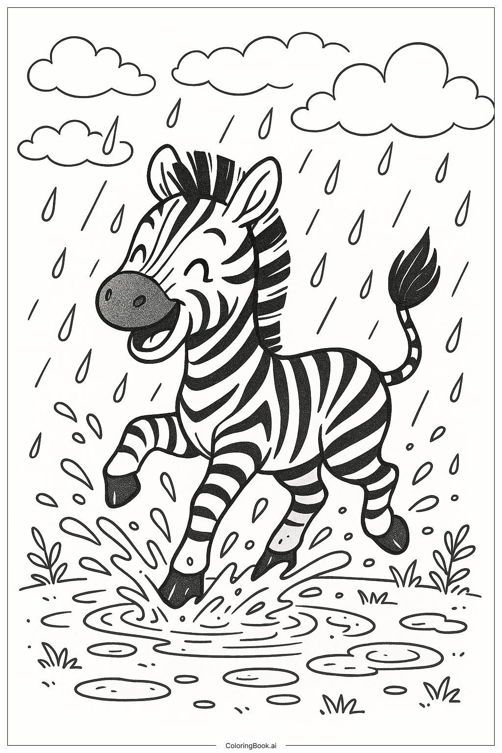  비 오는 날 노는 얼룩말 색칠공부 페이지 