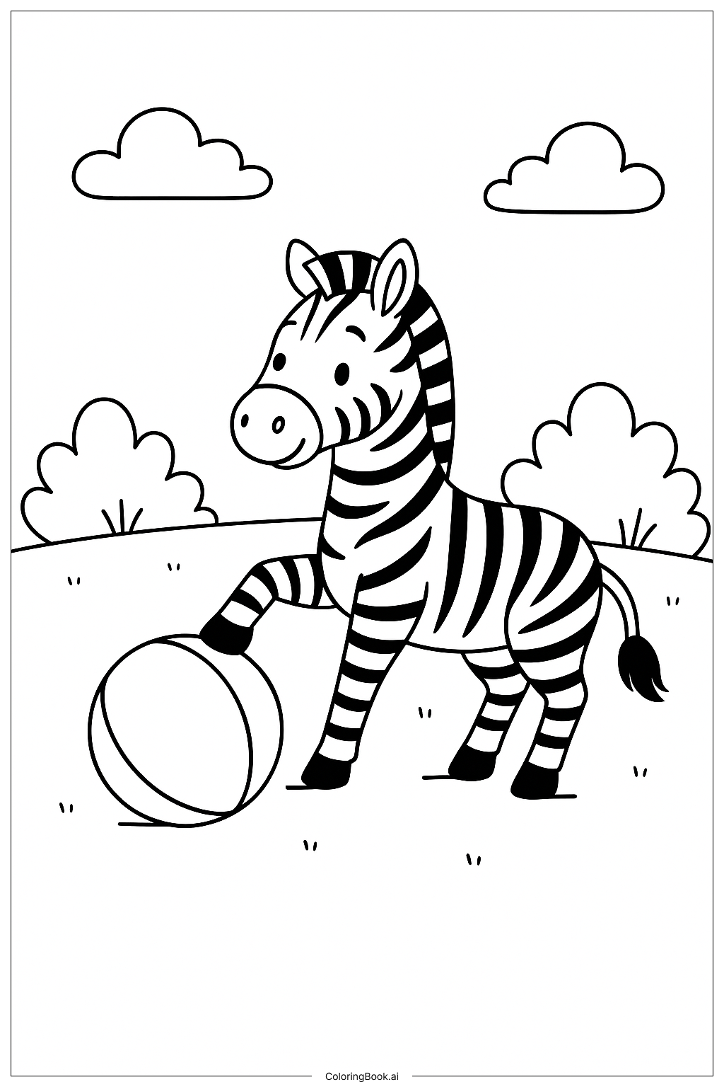  공을 가지고 노는 얼룩말 색칠공부 페이지 