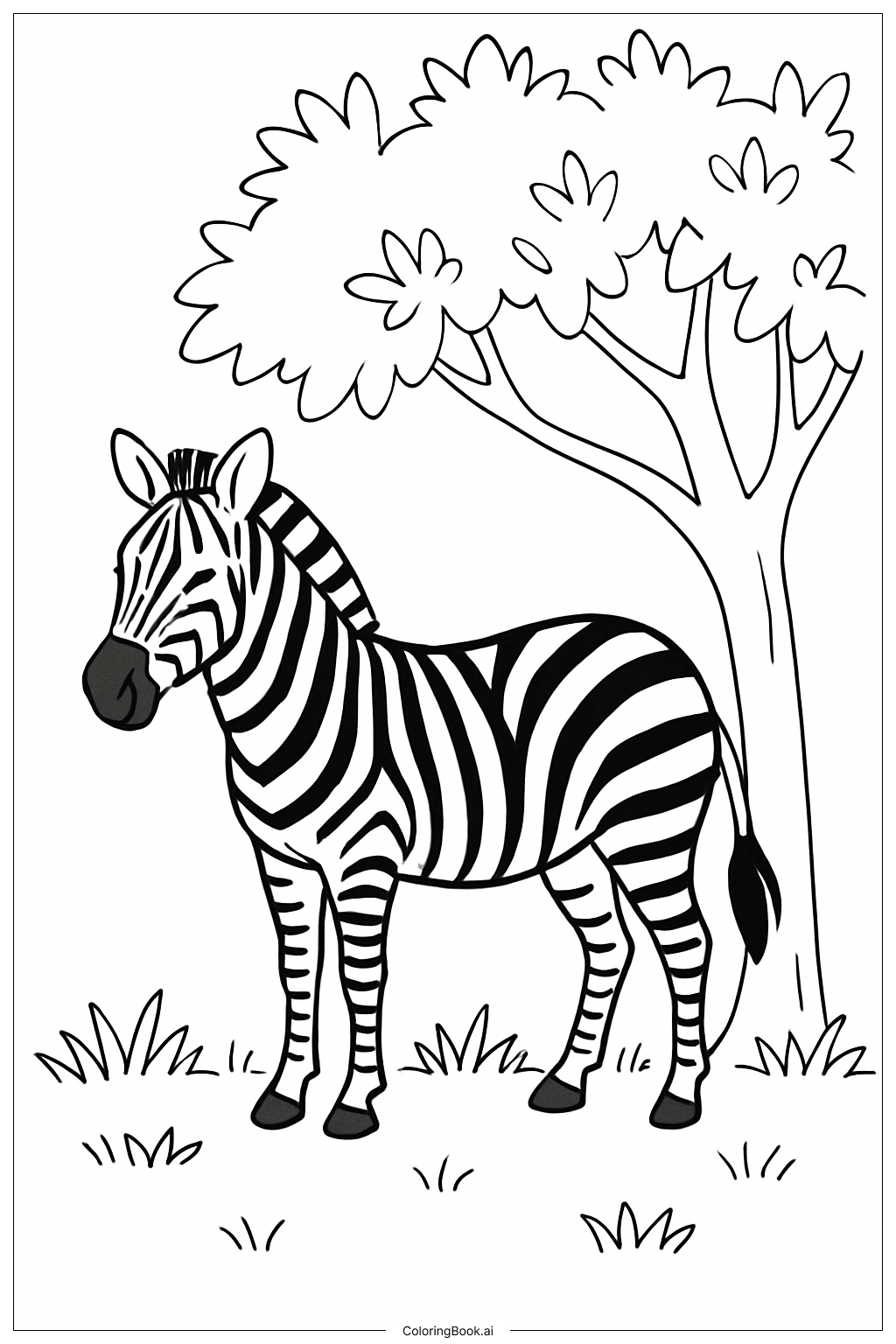  나무 그늘 아래 얼룩말 색칠공부 페이지 