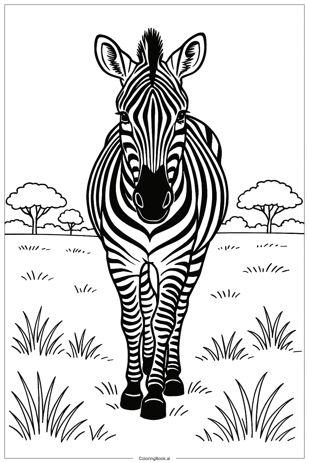  카메라를 향해 걷는 얼룩말 색칠공부 페이지 