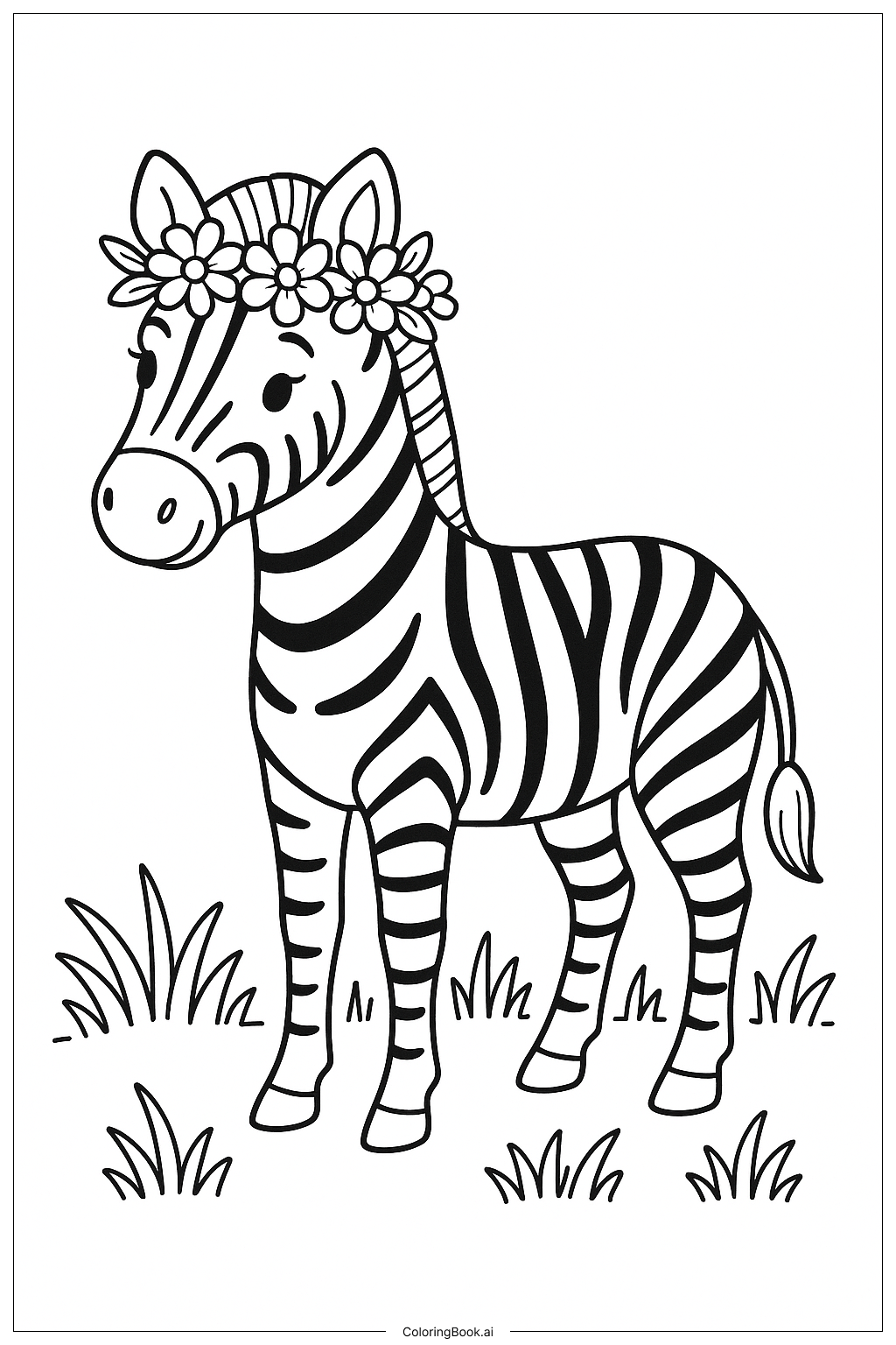  꽃 화환을 한 얼룩말 색칠공부 페이지 