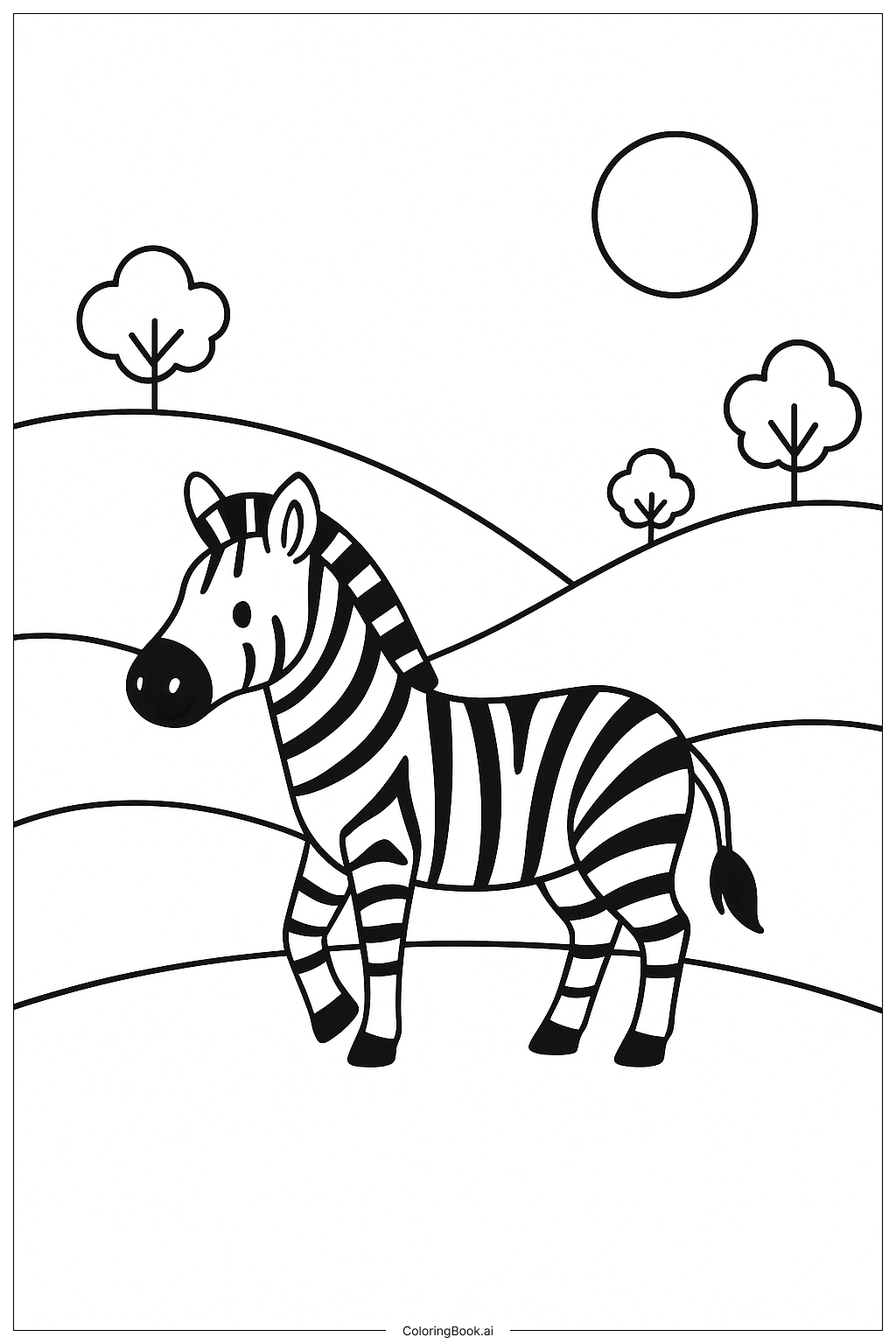 구르는 언덕의 얼룩말 색칠공부 페이지 
