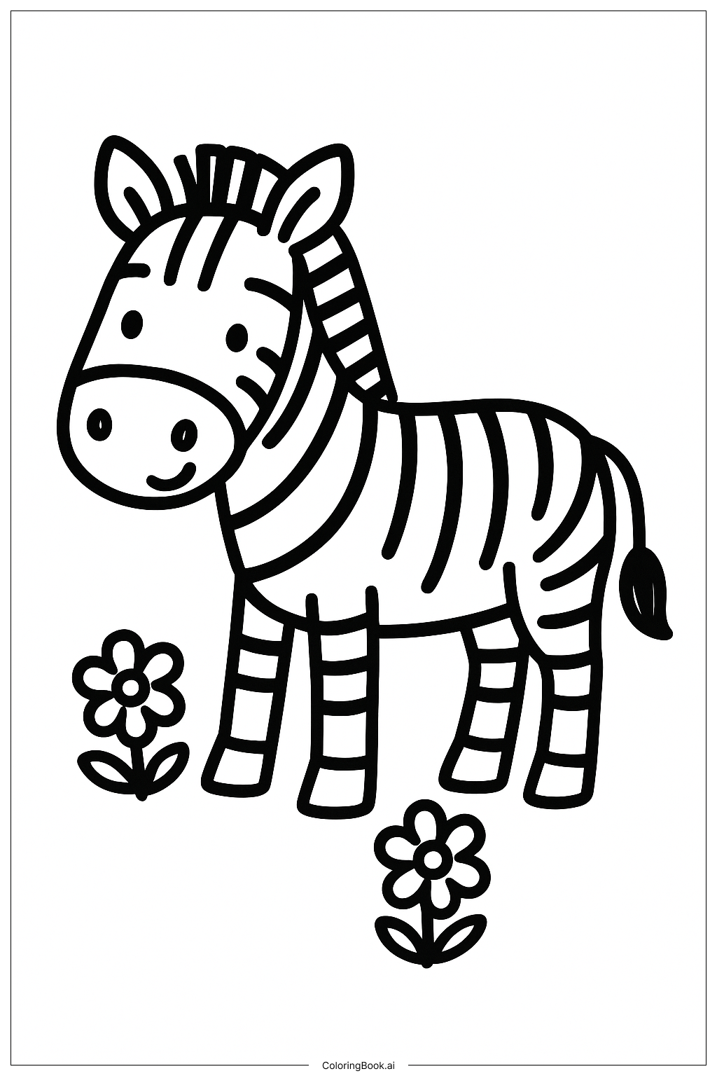  간단한 꽃과 얼룩말 색칠공부 페이지 