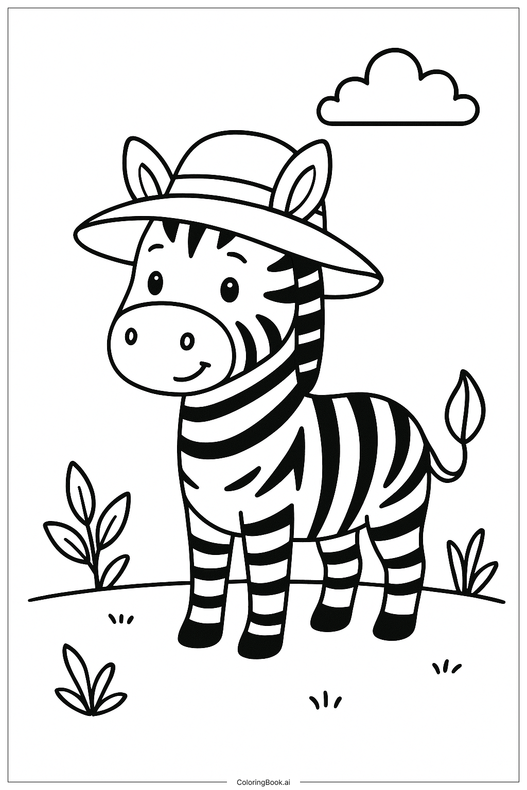  햇볕 모자 쓴 얼룩말 색칠공부 페이지 