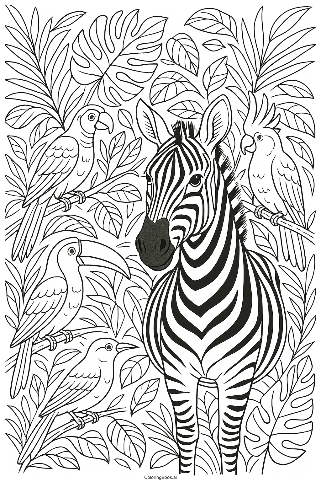 열대 새와 얼룩말