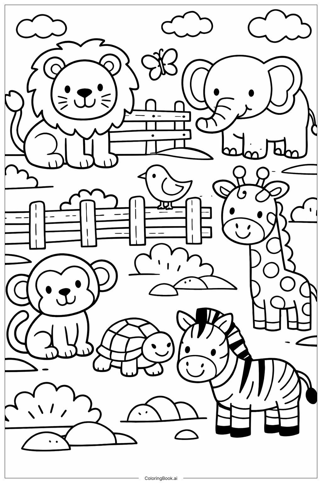  动物园动物图案填色页 