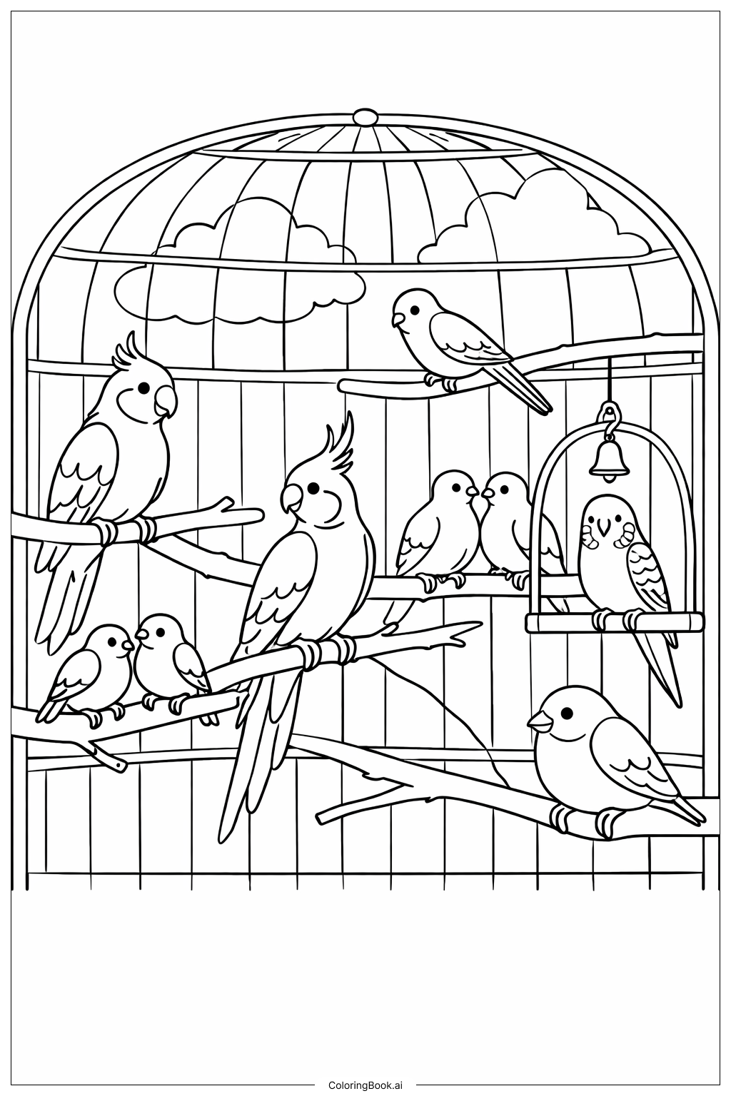  動物園の鳥類鳥舎の塗り絵ページ 