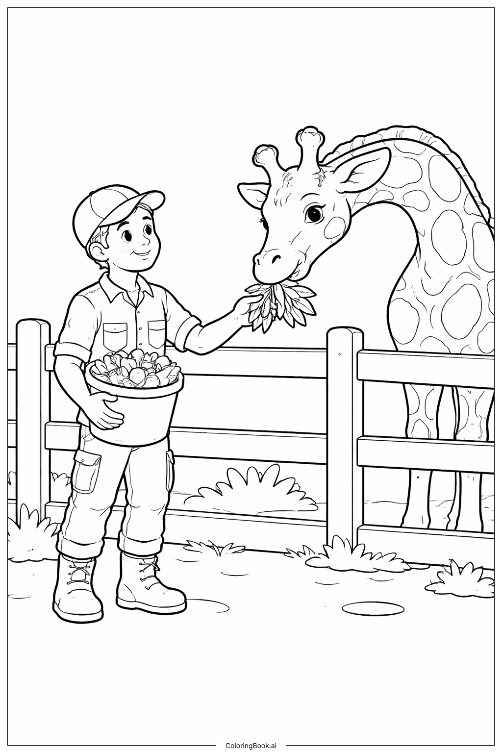  動物園の給餌時間の塗り絵ページ 