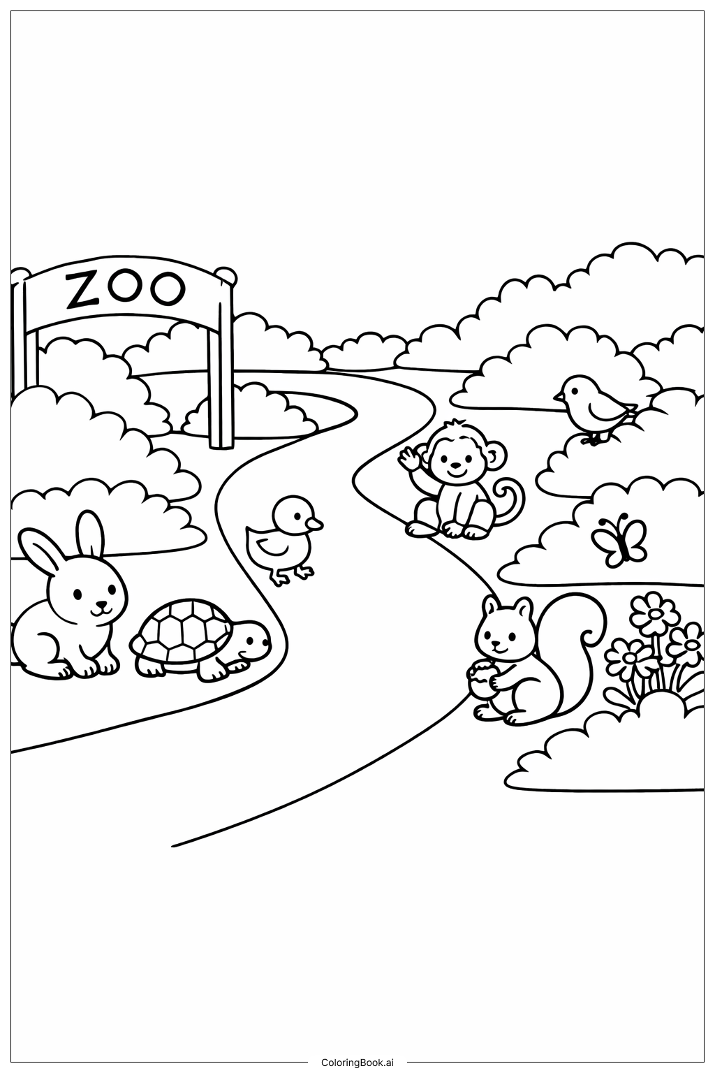  动物园花园小道填色页 