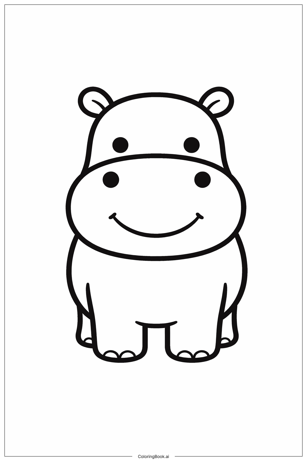  动物园河马微笑填色页 
