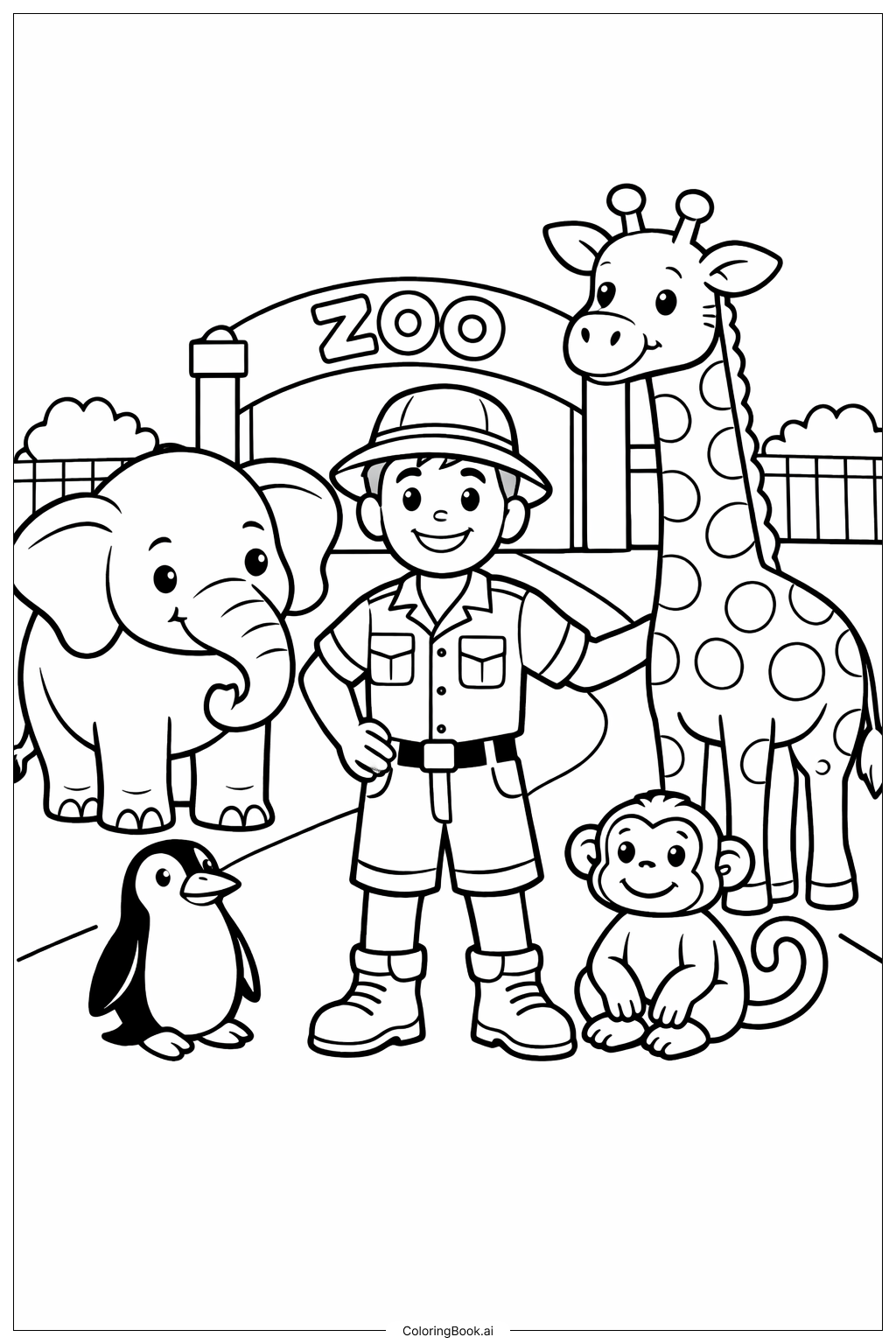  동물원 사육사 색칠공부 페이지 