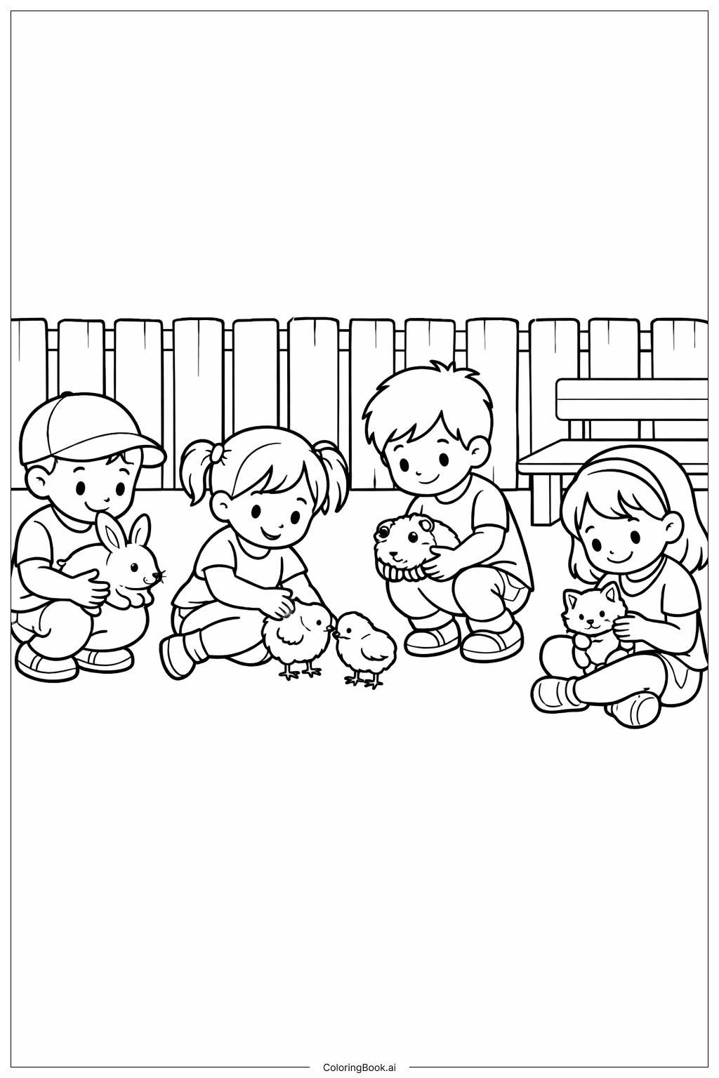  動物園のふれあいコーナーの塗り絵ページ 