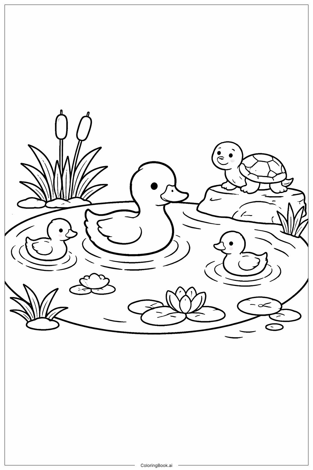  動物園の池の情景の塗り絵ページ 