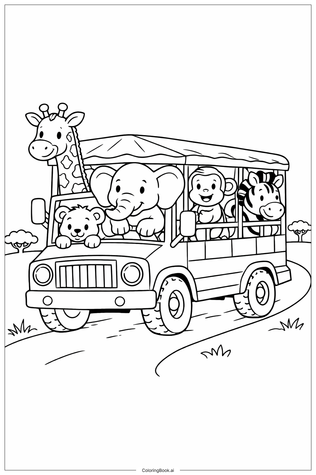  동물원 사파리 트럭 색칠공부 페이지 