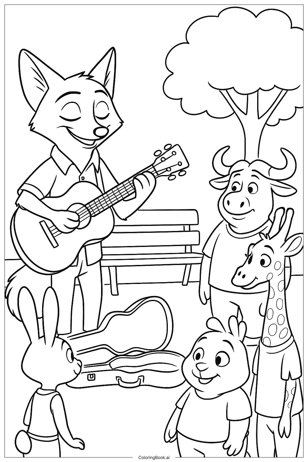  주토피아 거리 음악가 음악 색칠공부 페이지 