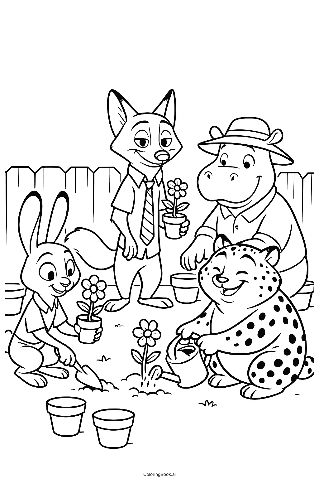  Página para colorir de Ajudantes do Jardim de Zootopia 