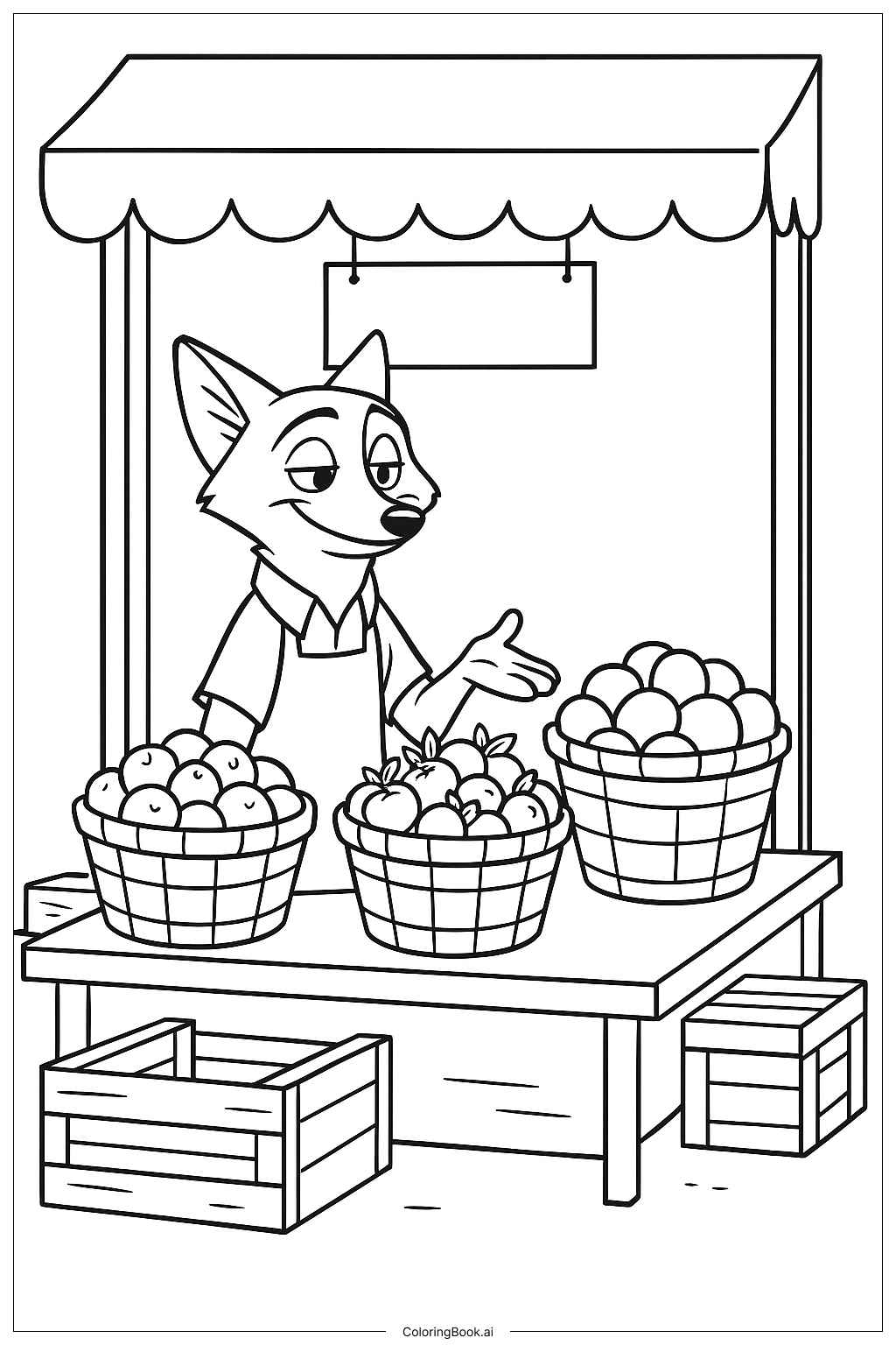  주토피아 시장 가판대 색칠공부 페이지 