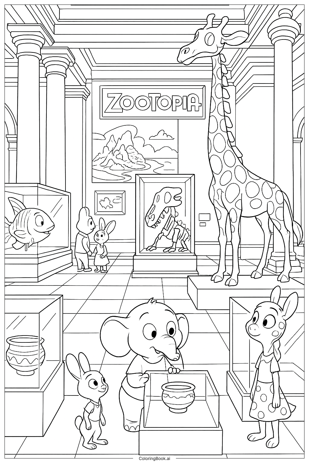  動物方城市博物館內部著色頁 