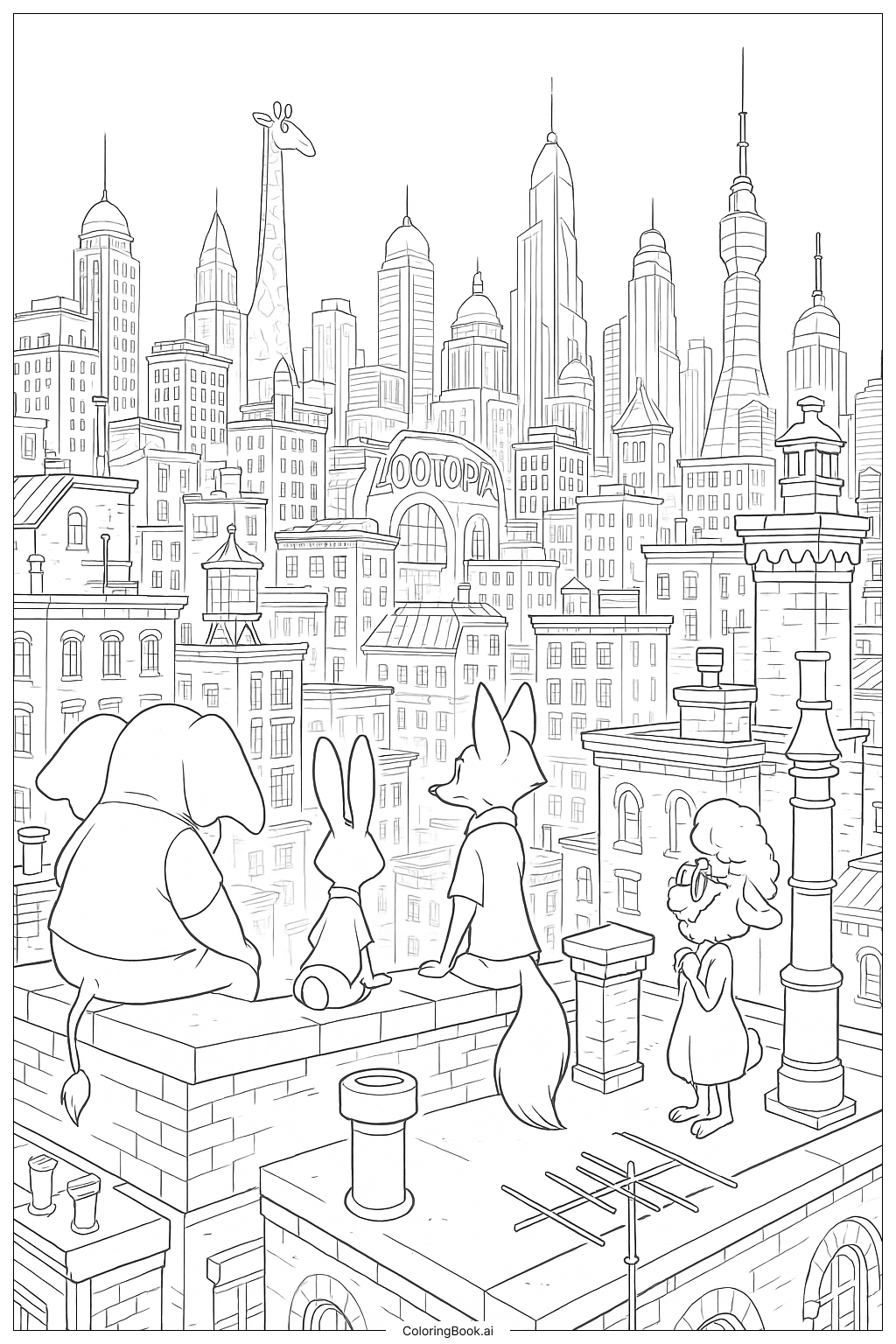  Página para colorir de Vista do Telhado de Zootopia 