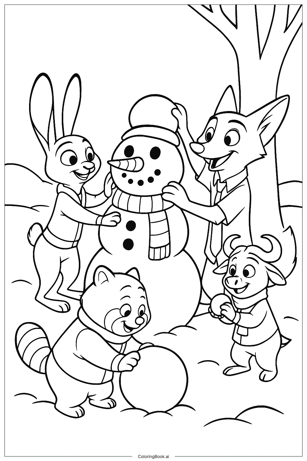  주토피아 눈 오는 날 색칠공부 페이지 