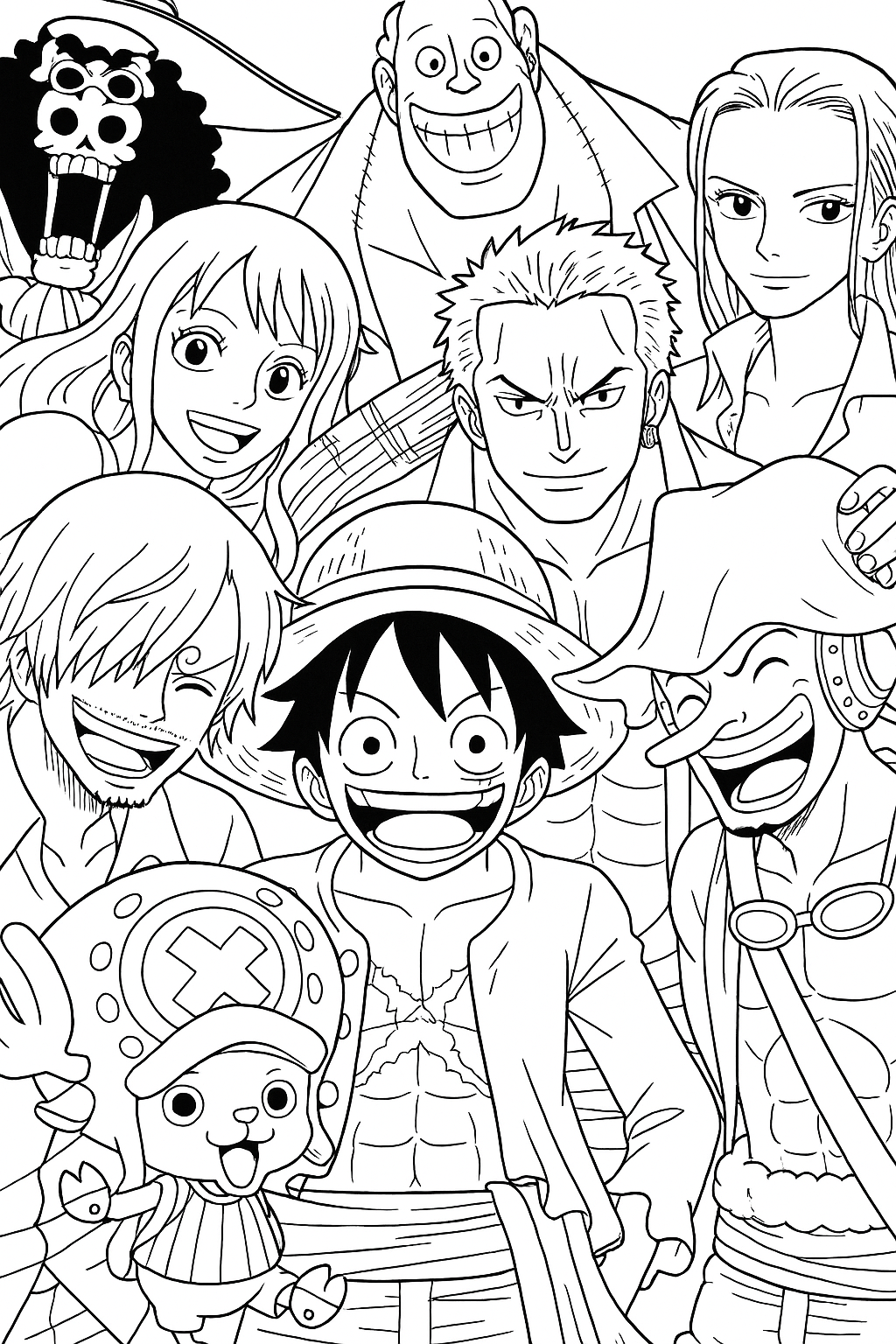 Page de coloriage : L'Équipage Joyeux de One Piece : Une Réunion Amusante de Rêves et d'Aventures