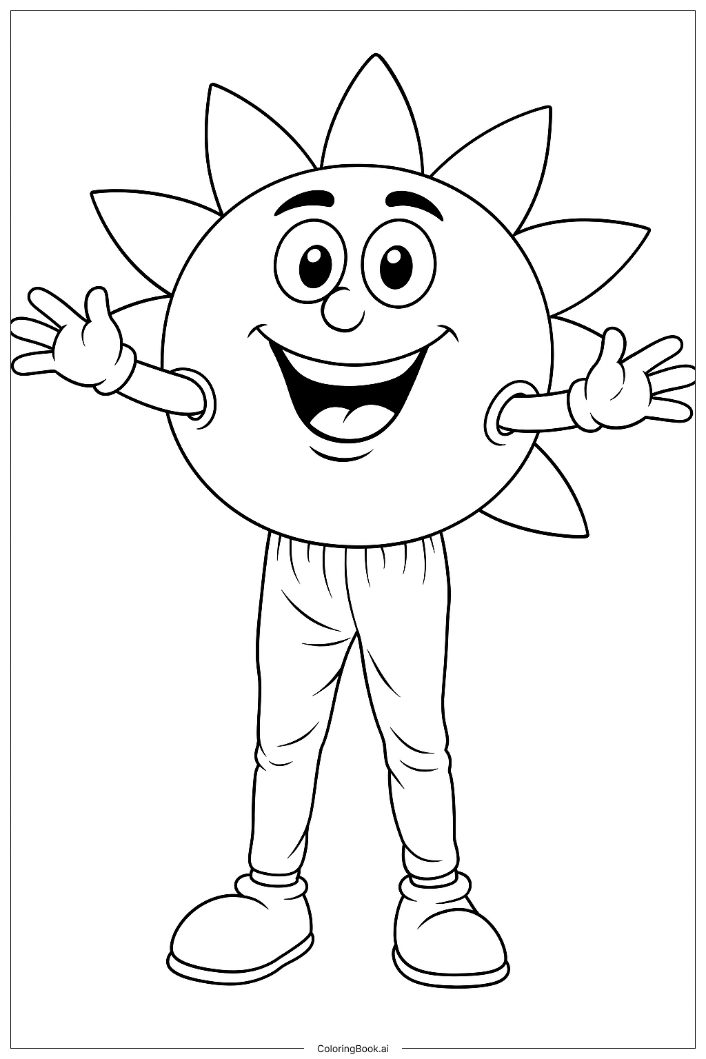 Coloring Page: Cheerful Cartoon Sun Character Ready for a Fun Coloring Adventure!