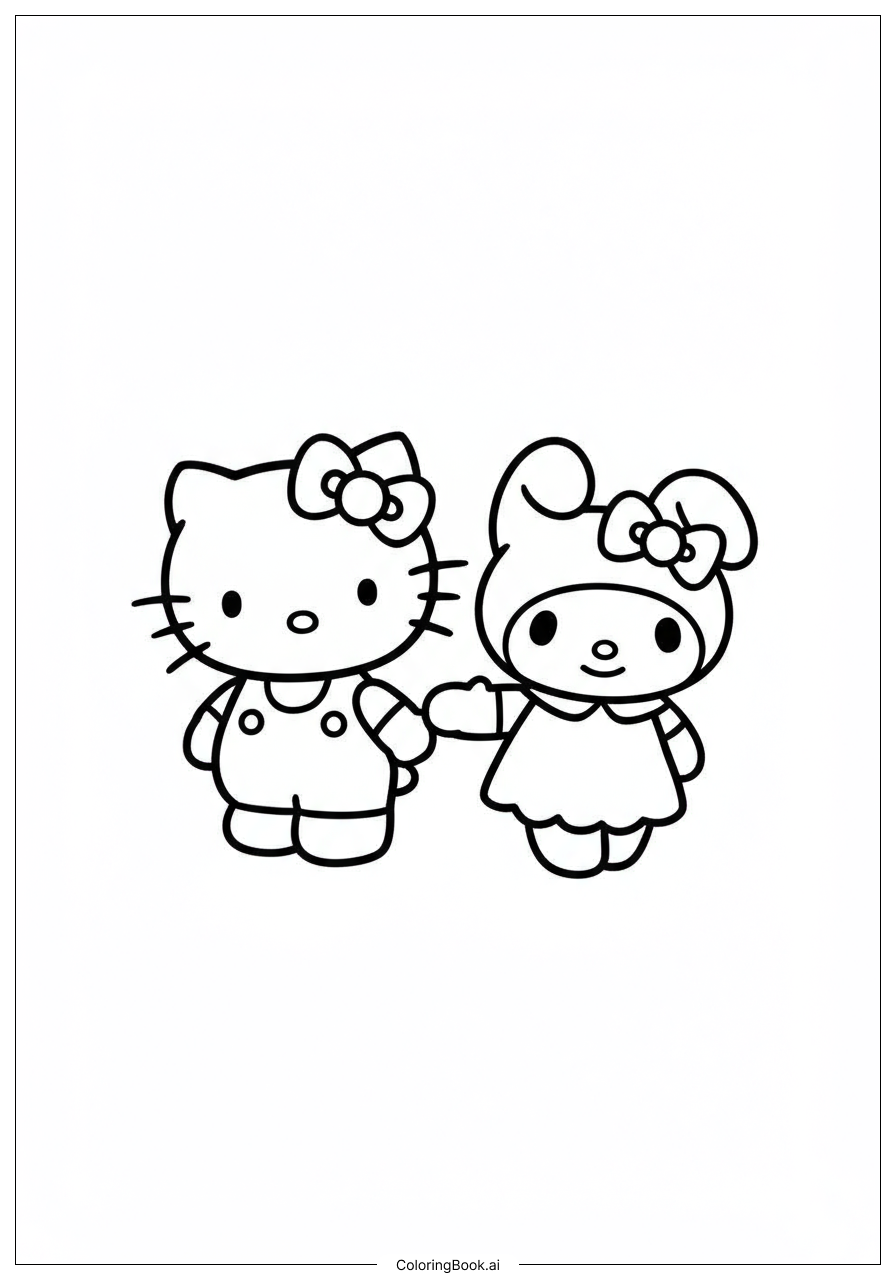 Página para colorear: Hello Kitty y My Melody: Amigos queridos listos para una aventura