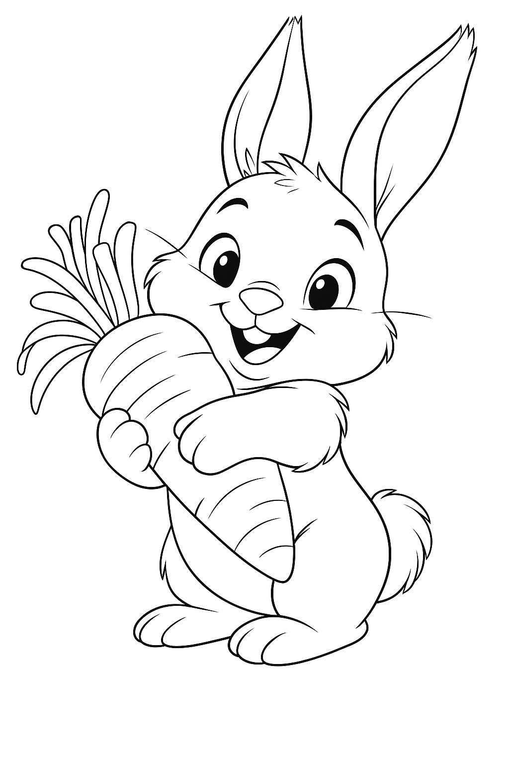 Ausmalbild: Fröhlicher Hase mit einer großen Möhre: Ein Abenteuer mit Ausmalbildern!