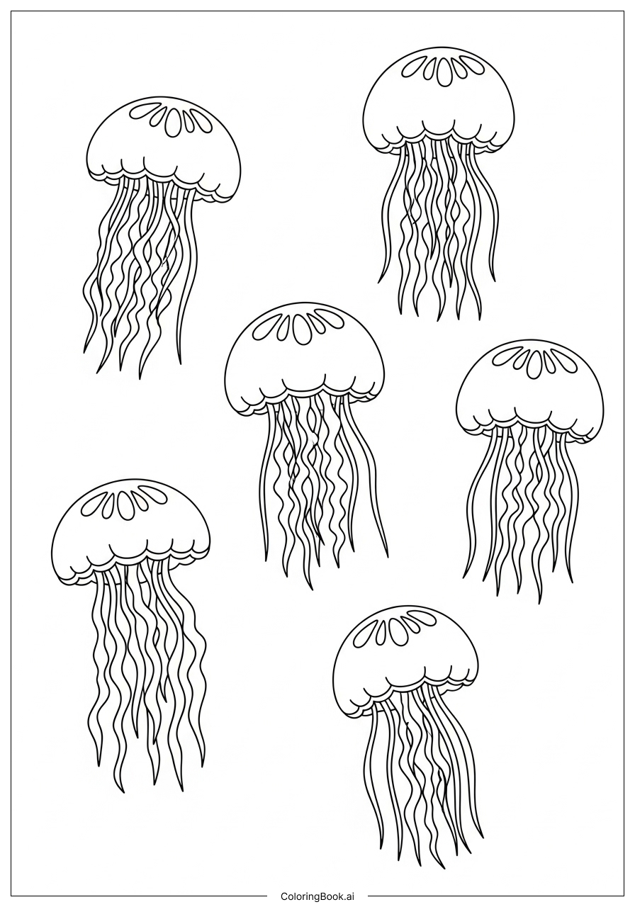 Coloring Page: Intricately Detailed Jellyfish Line Art for Relaxing and Creative Marine Life Coloring Fun