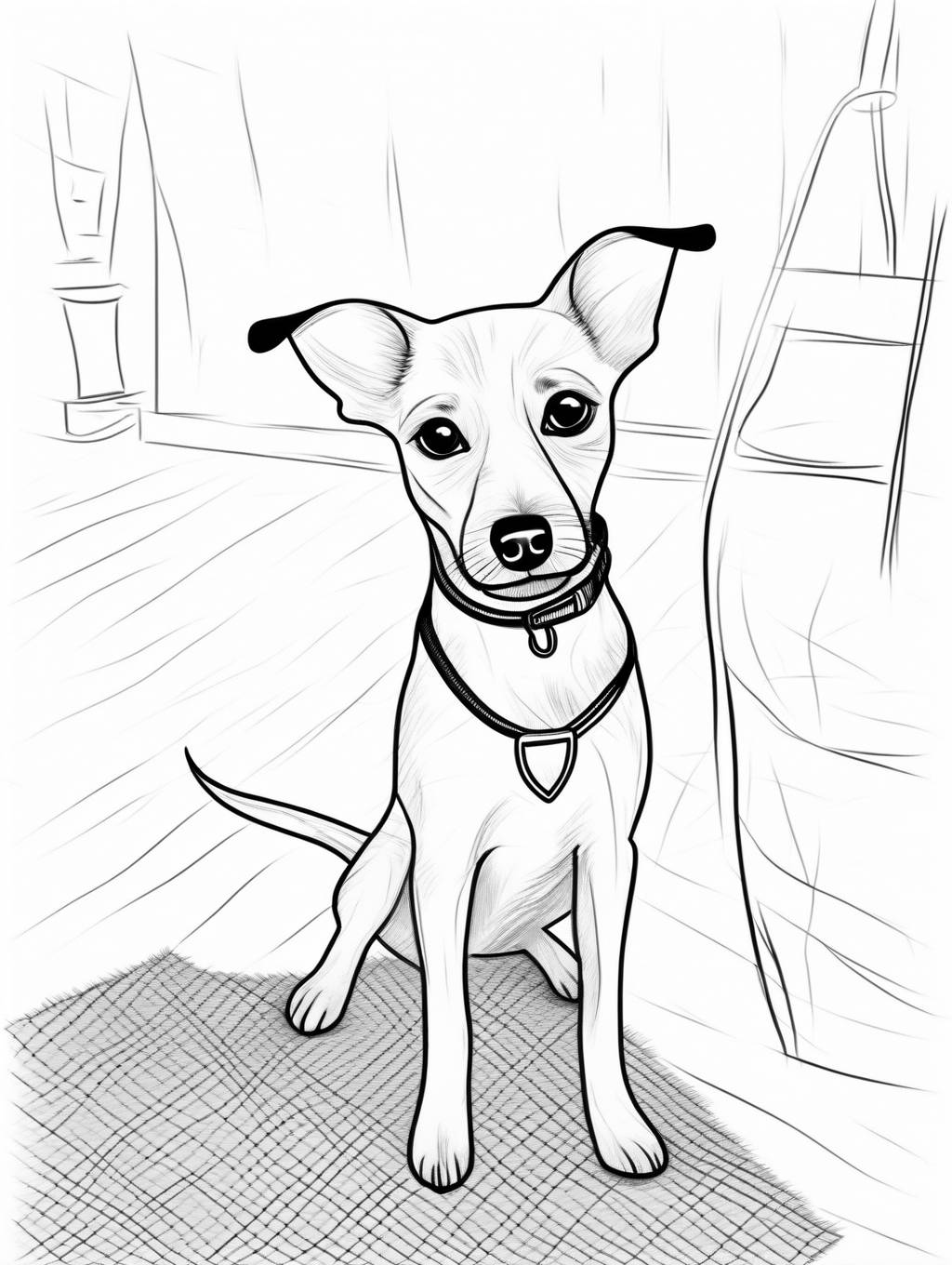 Page de coloriage : Portrait de chiot charmant : un chiot espiègle dans un décor artistique de dessin au trait