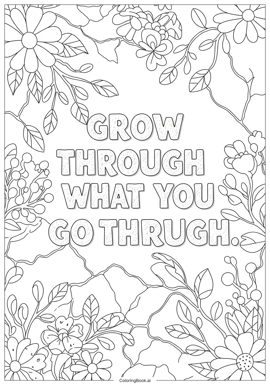 Página para colorear: Resiliencia en Flor: Abraza el Crecimiento a Través de los Desafíos de la Vida con Alegre Colorido Inspirador