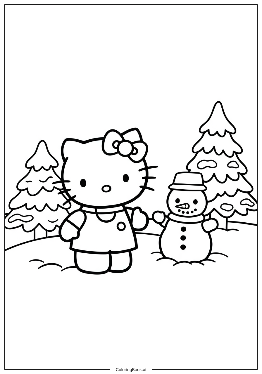 Trang tô màu: Hello Kitty và người tuyết cùng nhau thưởng thức mùa đông vui vẻ trong một thế giới mùa đông kỳ diệu