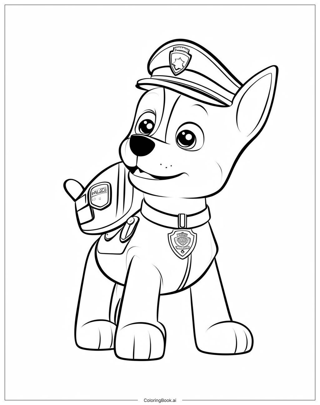 Página para colorear: Diversión para Colorear con un Valiente Cachorro de Dibujos Animados en Equipo de Policía
