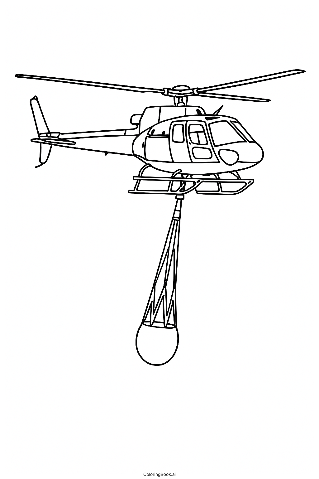 Ausmalbild: Hubschrauber im Einsatz: Eine Mutige Rettungsmission mit einem Luftwasserabwurf!