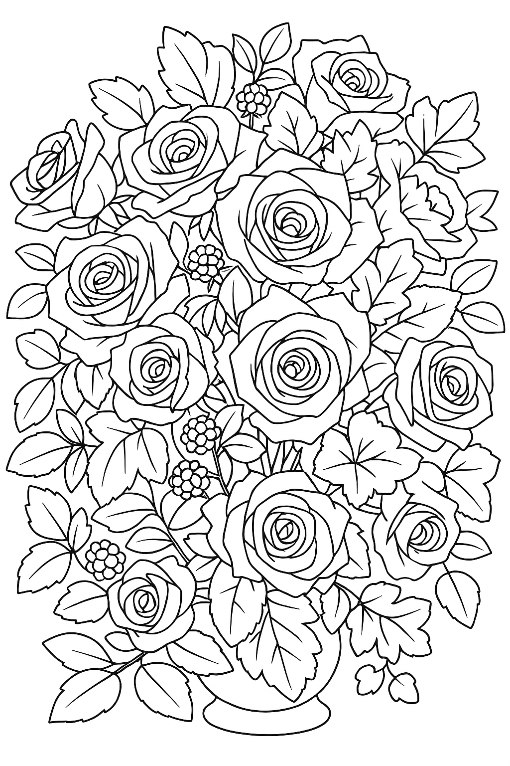 Page de coloriage : Roses Élégantes : Une Page de Coloriage Florale Détailée pour la Détente et la Créativité